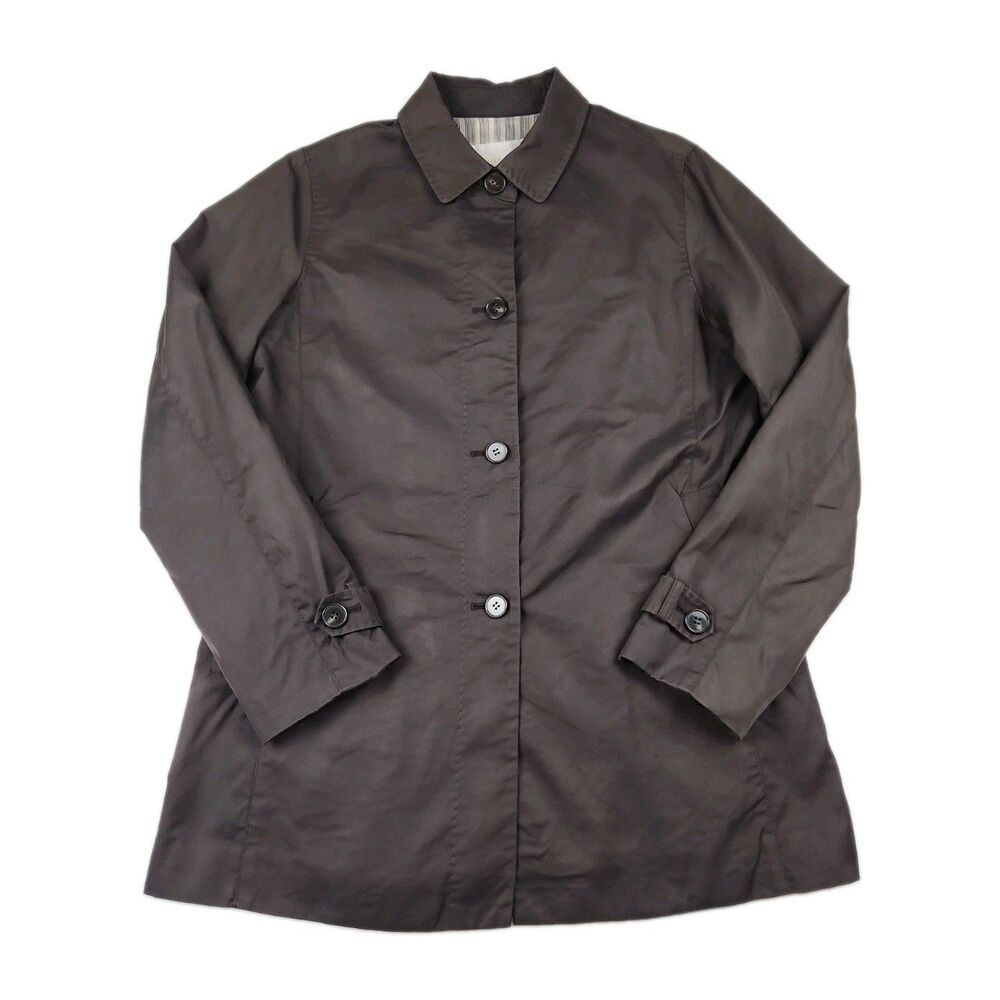 Mizmoa Brown Car Coat Womens L Button Front Pocket Lined Casual Mac Minimalist